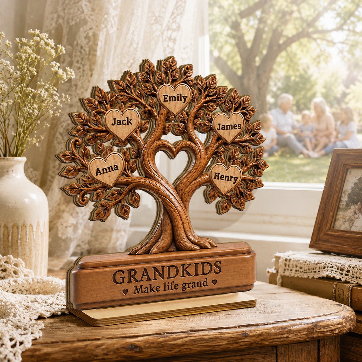 Grandkids Make Life Grand - Personalized 2-Layered Wooden Plaque