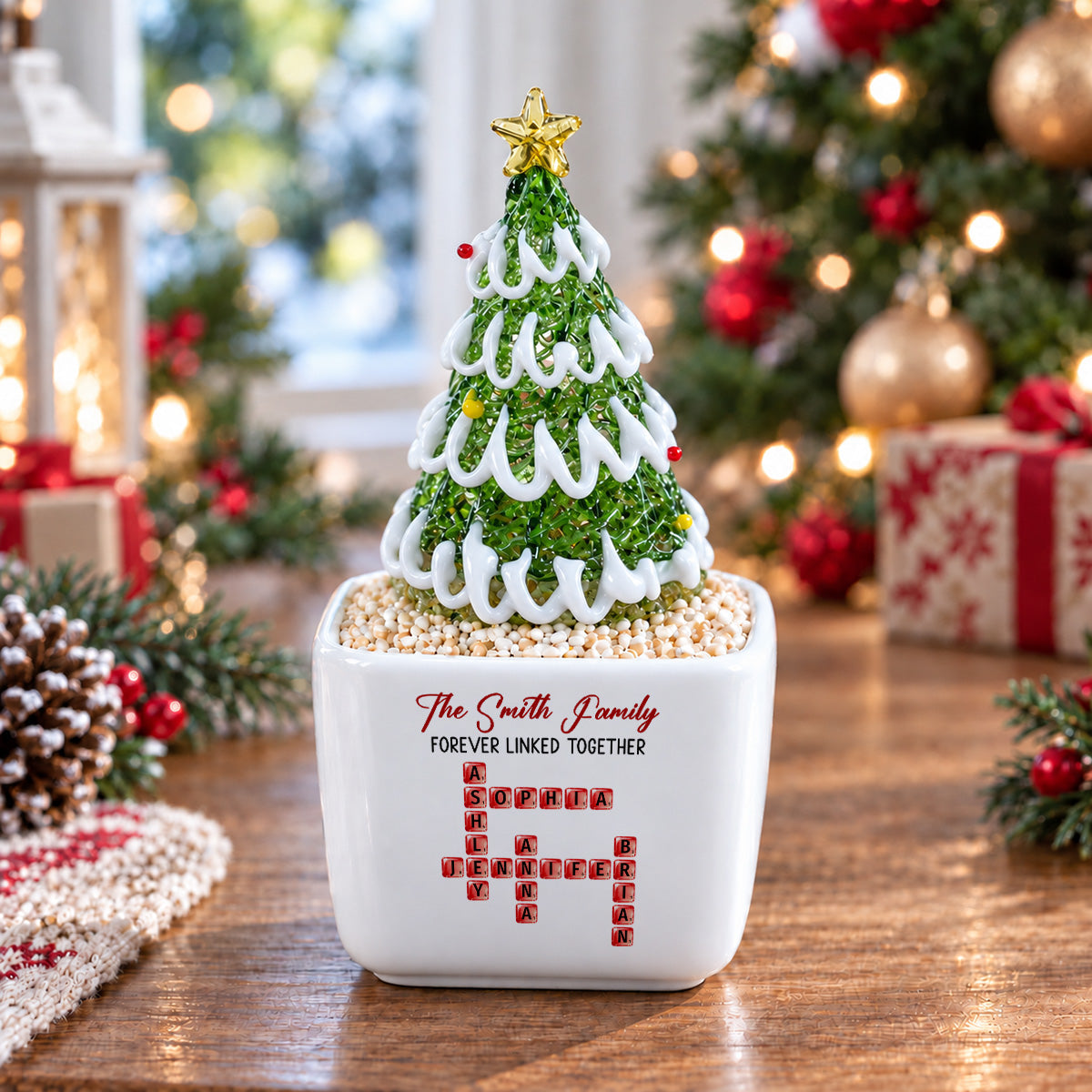 Family Hearts Forever Linked Together personalized glass Christmas tree