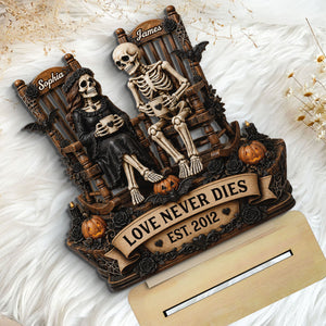 Till Death Do Us Part Skeleton Couple 2D Flat - Personalized 2-Layered Wooden Plaque - Halloween Decor For Couple