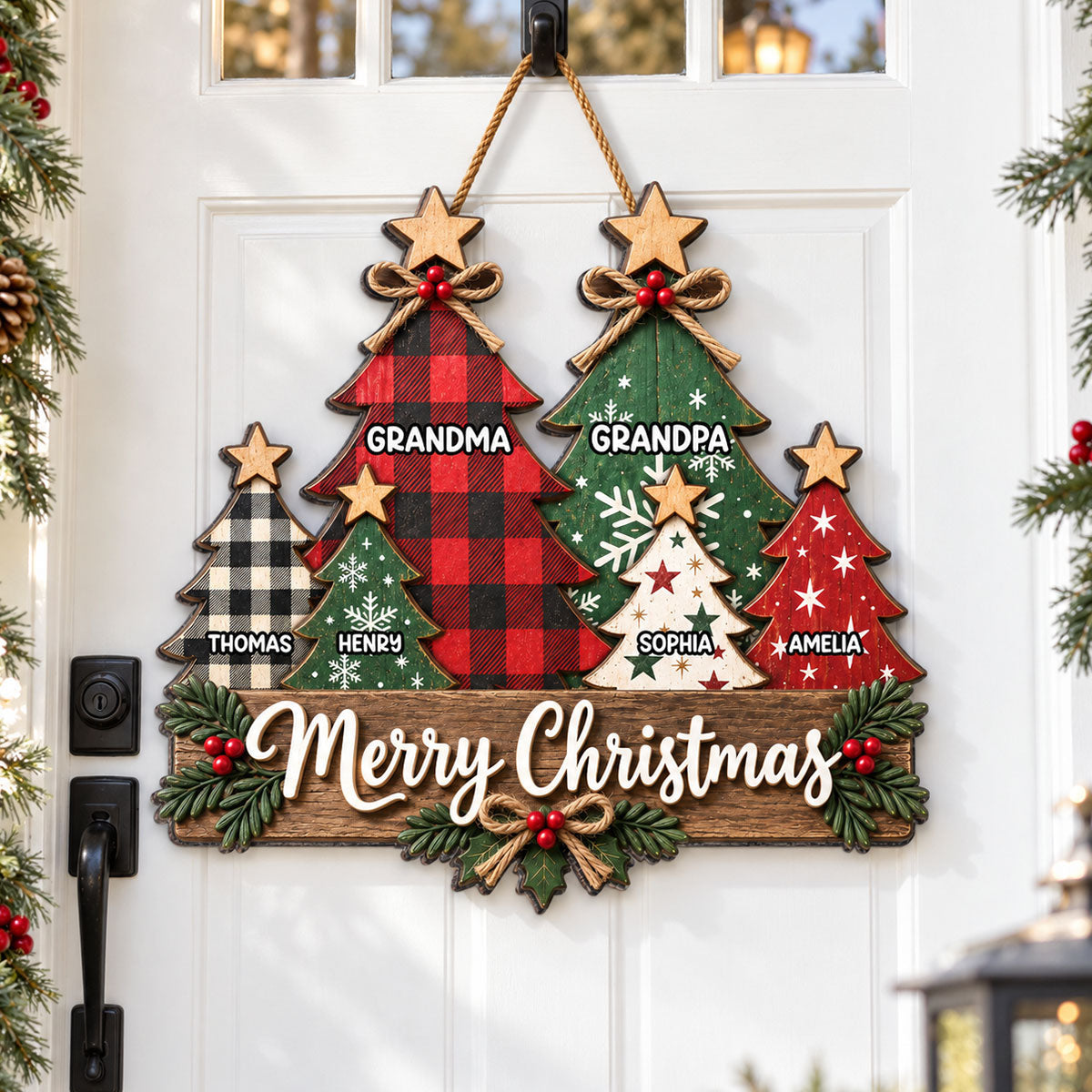 Rustic Grandparents Grandkids Christmas Tree - Personalized Wood Sign