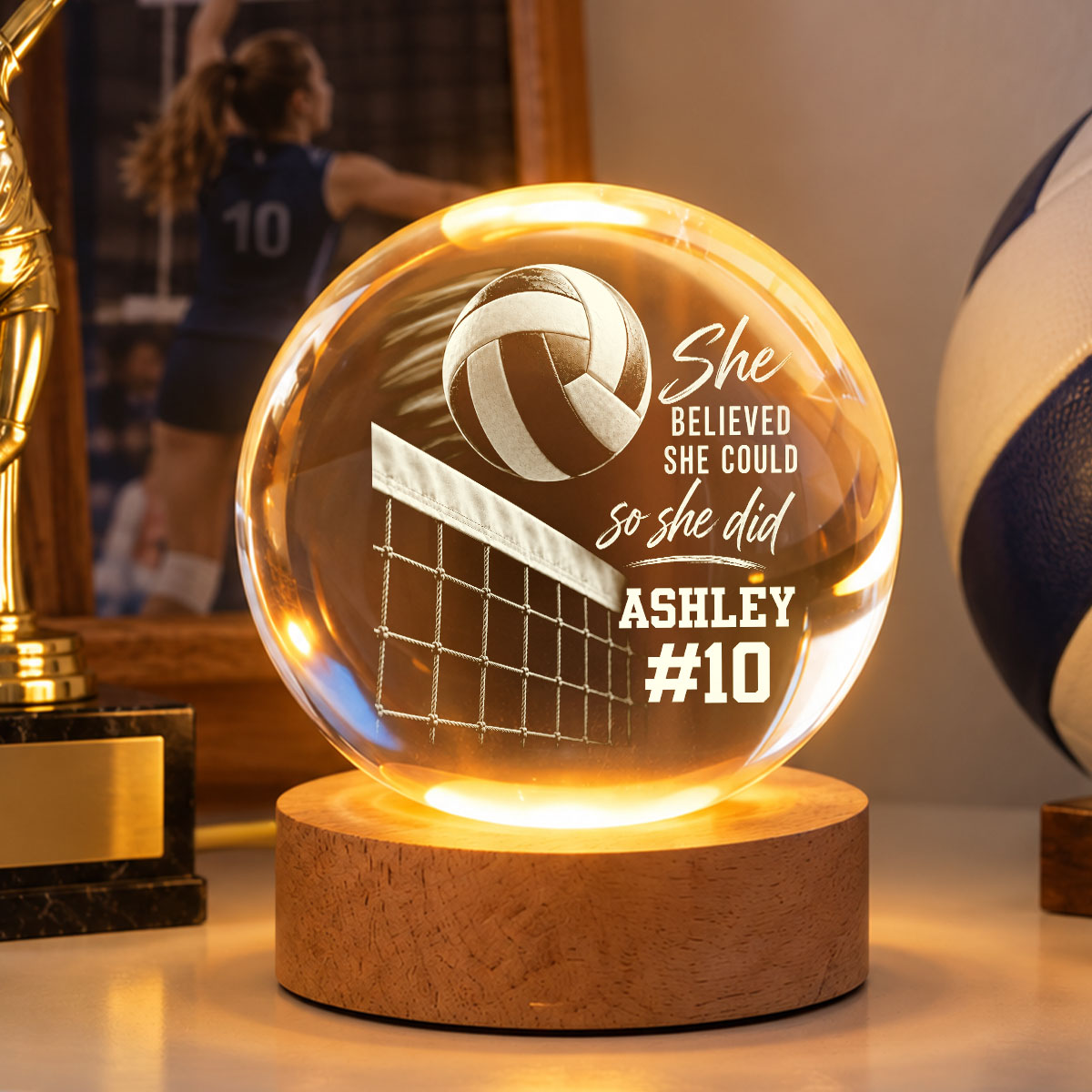 Proud Player Custom Sport And Name - Personalized Crystal Ball LED Night Light