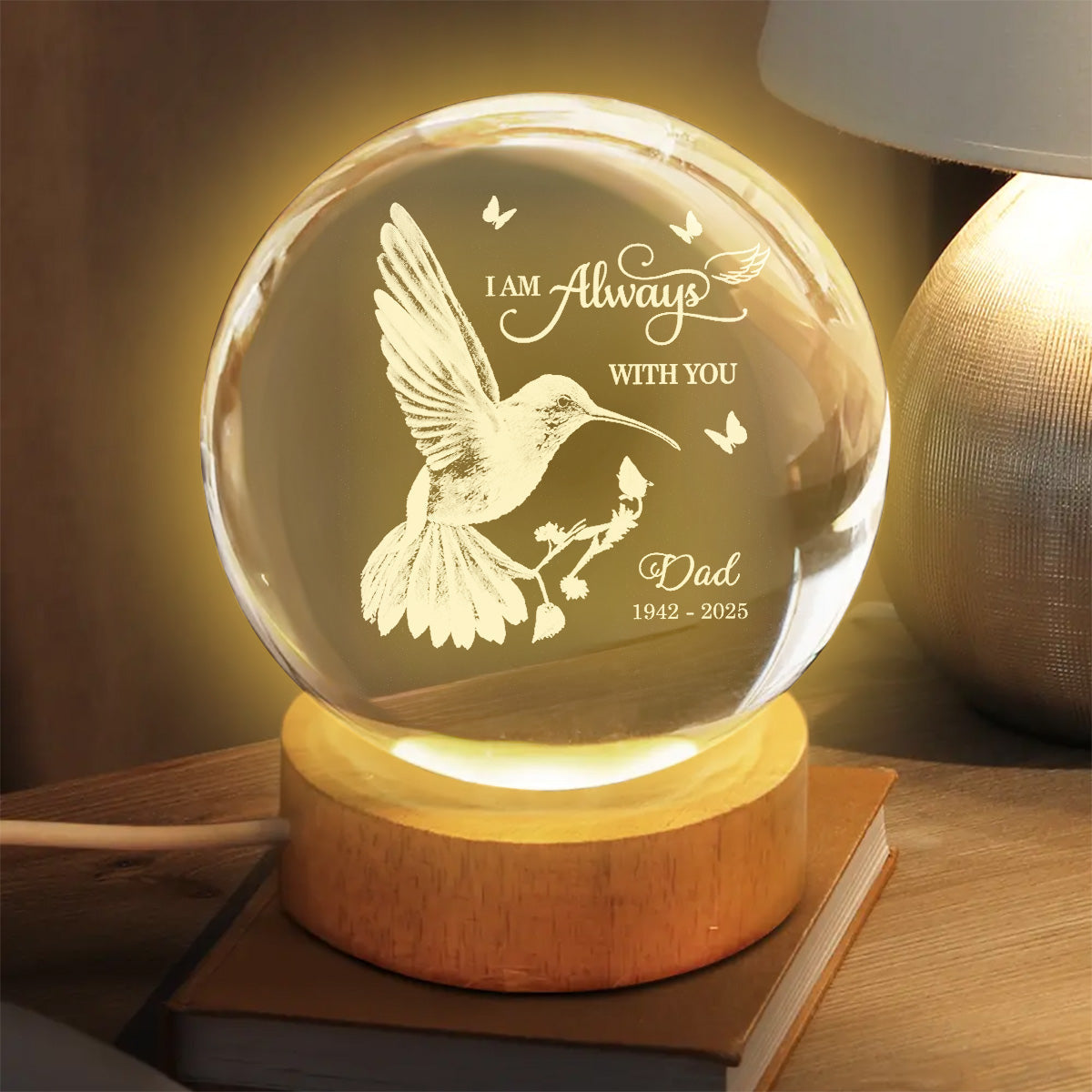 Always With You Hummingbird - Personalized Crystal Ball LED Night Light