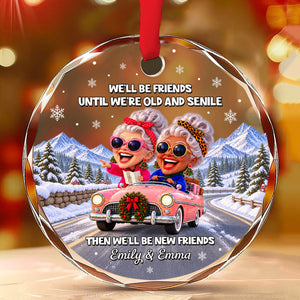 Old And Senile Besties glass ornament