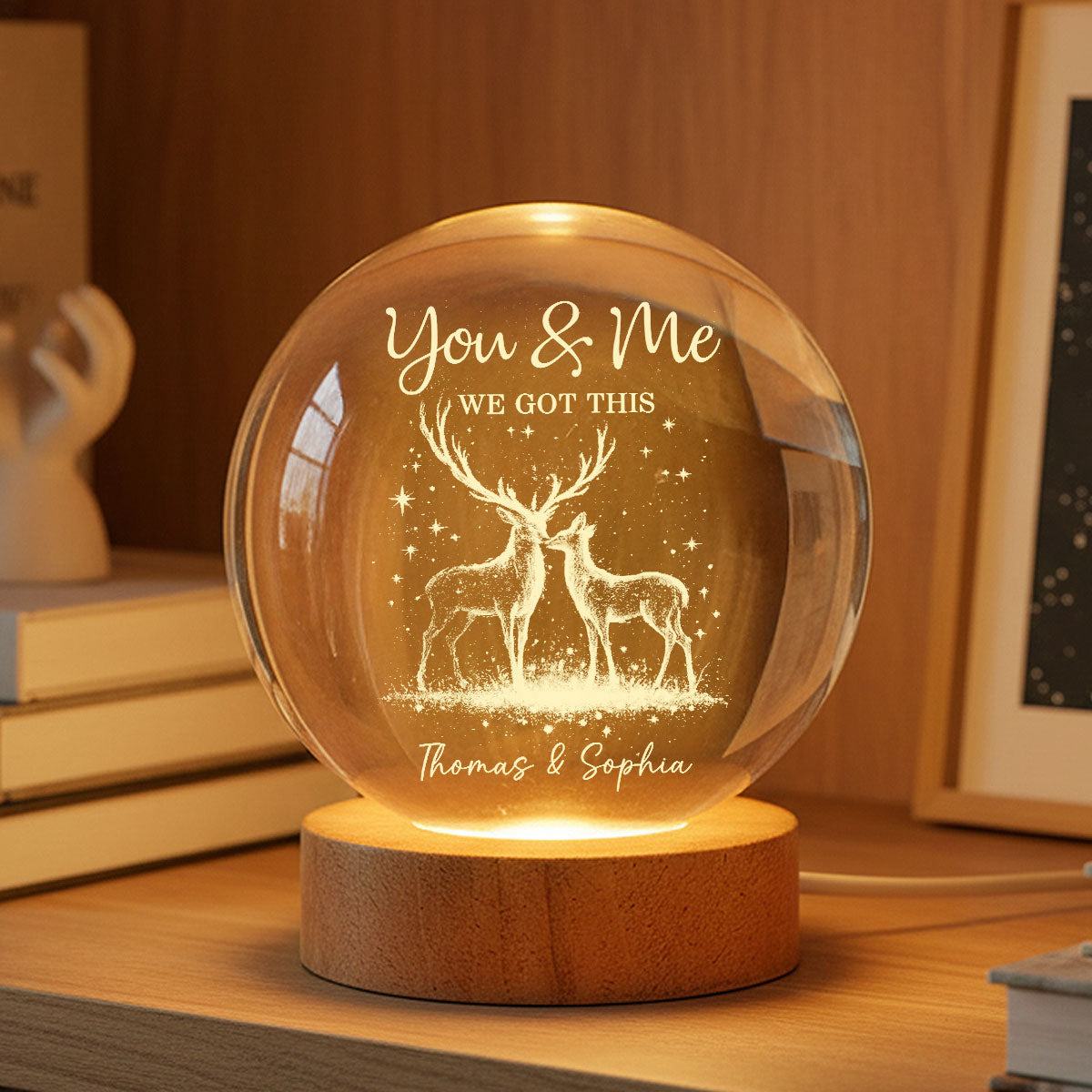 Eternal Love Deers Couple - Personalized Crystal Ball LED Night Light