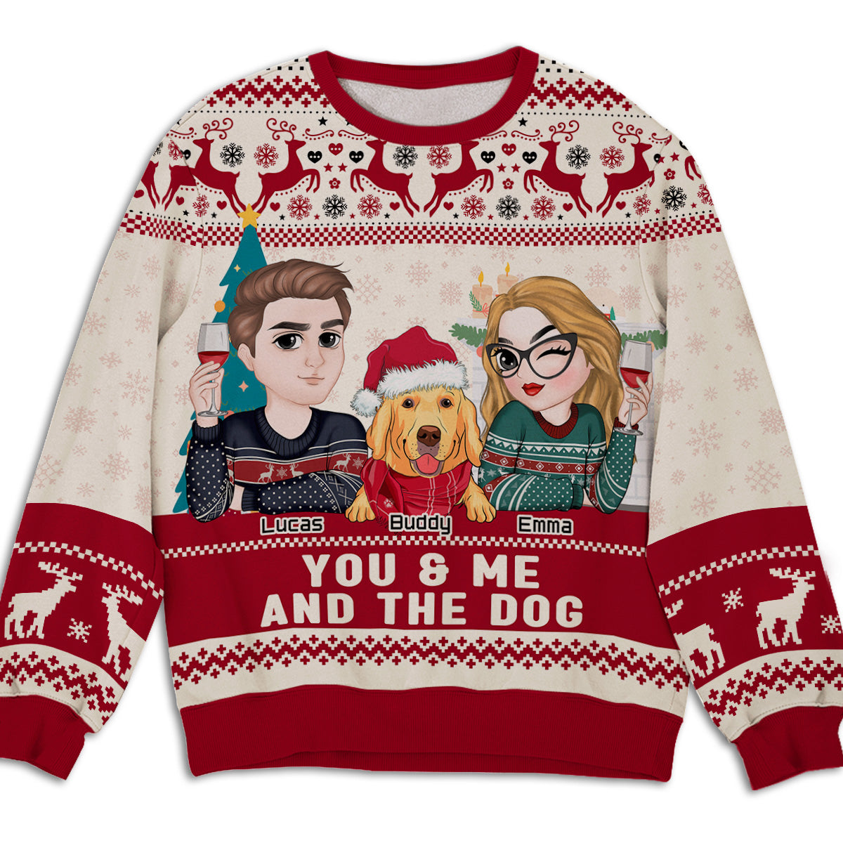 Couple And Dogs - Personalized All-Over-Print Sweatshirt