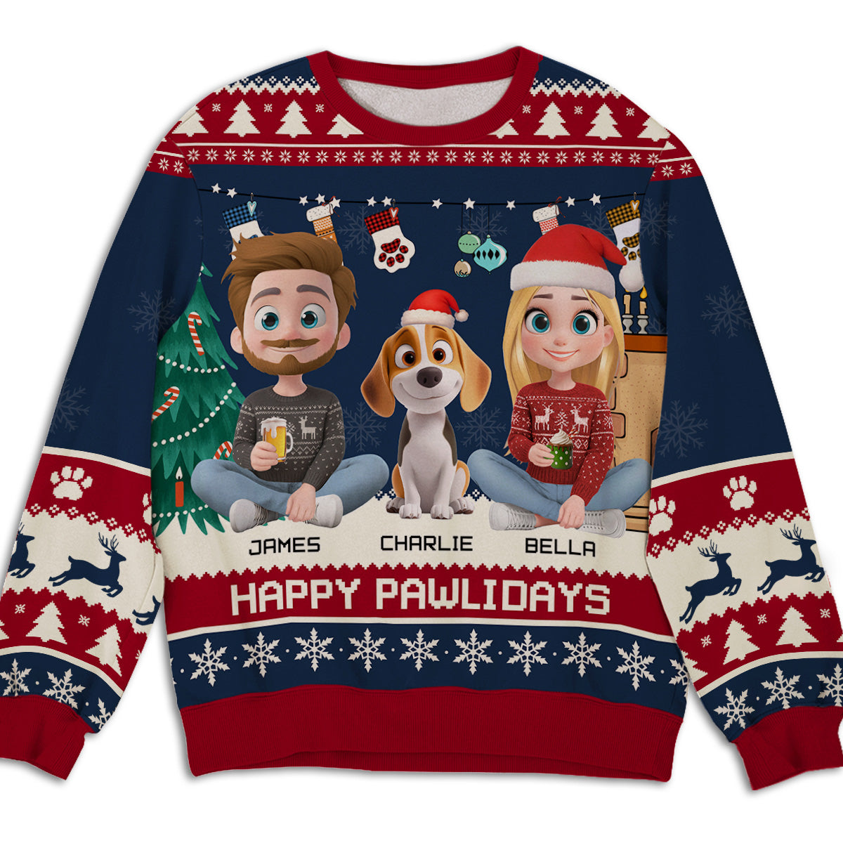Snowy Pawlidays Couple Cartoon - Personalized All-Over-Print Sweatshirt