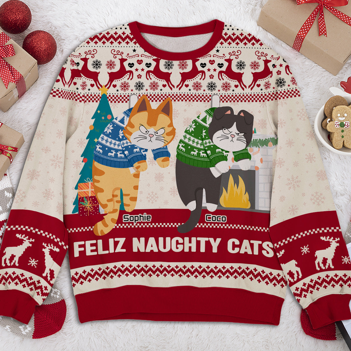 Hanging Cat Christmas 3 - Personalized All-Over-Print Sweatshirt