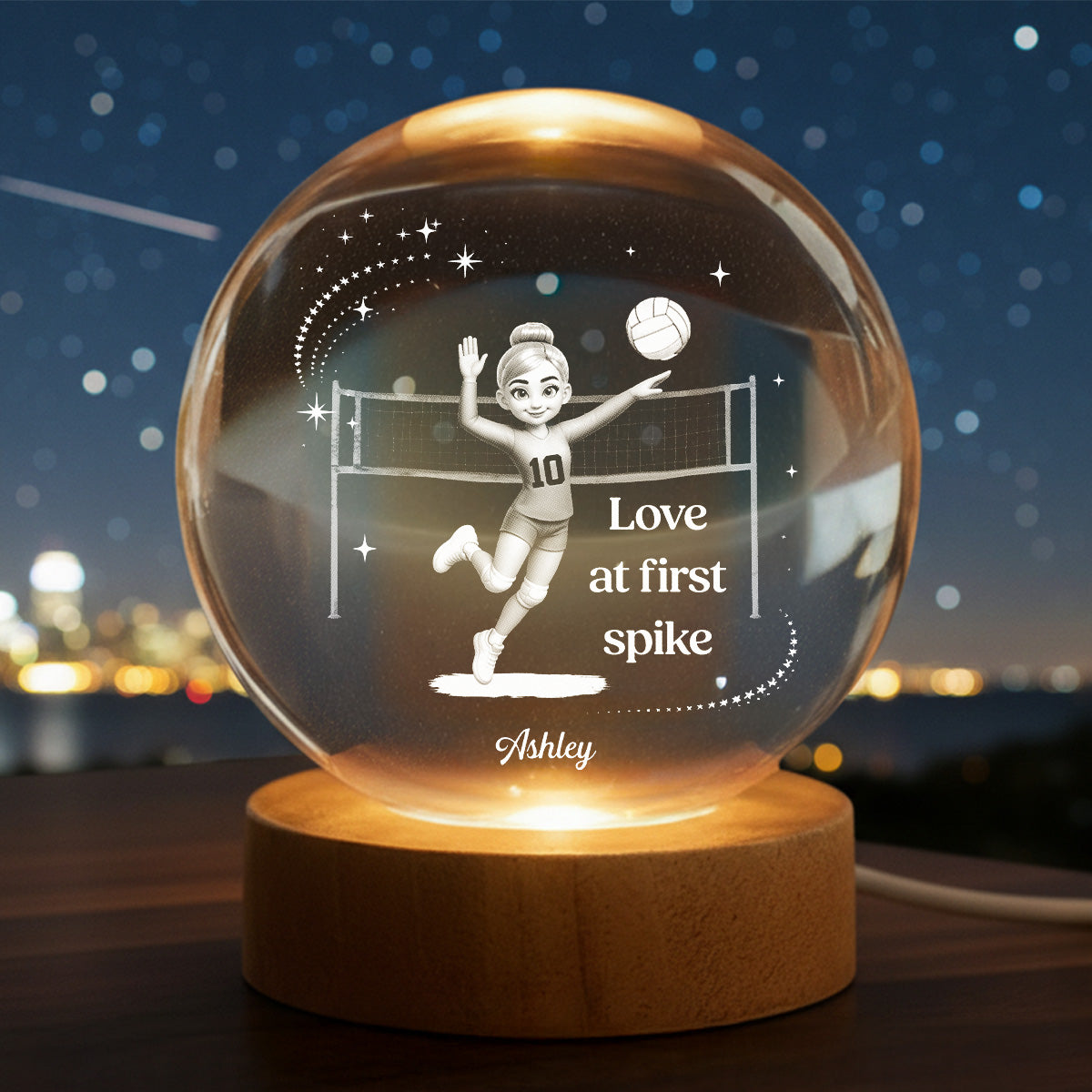 Love At First Spike Volleyball Player - Personalized Crystal Ball LED Night Light