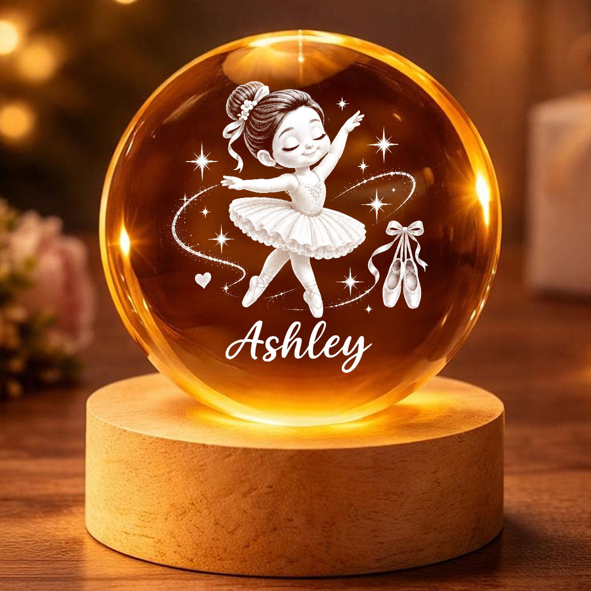 Beautiful Ballerina Girl Custom Name - Personalized Crystal Ball LED Night Light