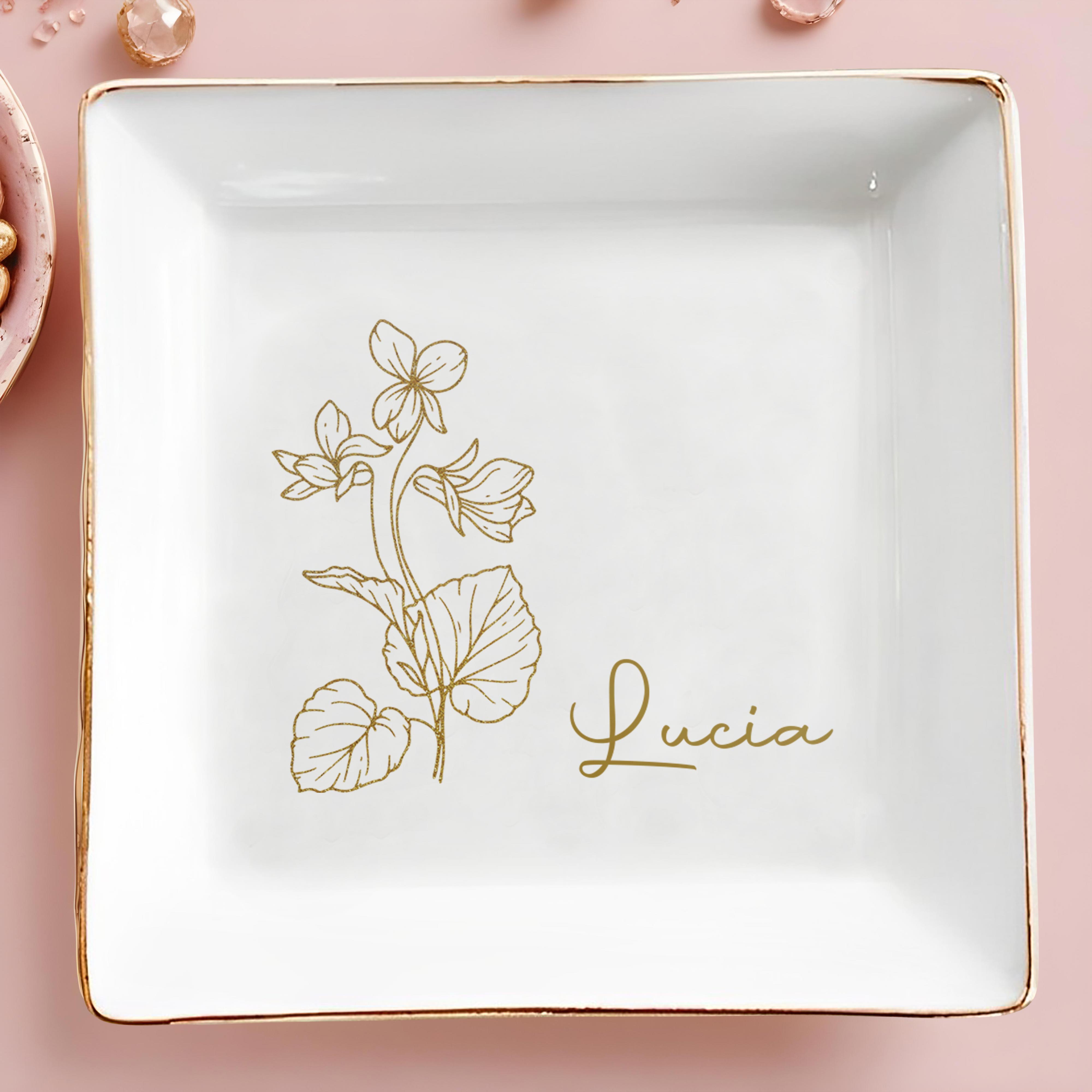 Beautiful Blossoms, A Timeless Touch For Your Loved One - Personalized Custom Jewelry Dish, Square Ceramic Dish - AAA001_SCRD