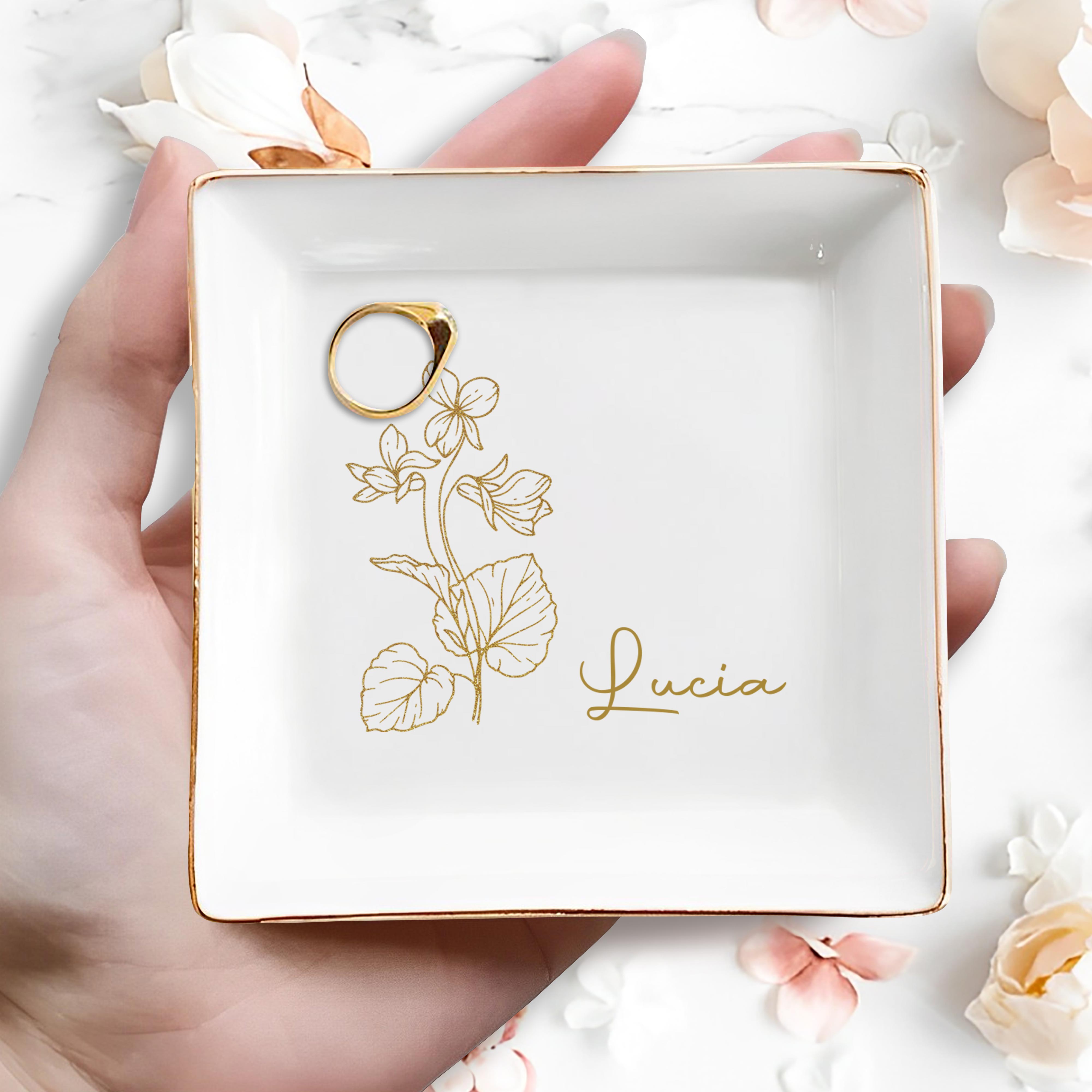 Beautiful Blossoms, A Timeless Touch For Your Loved One - Personalized Custom Jewelry Dish, Square Ceramic Dish - AAA001_SCRD