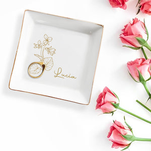 Beautiful Blossoms, A Timeless Touch For Your Loved One - Personalized Custom Jewelry Dish, Square Ceramic Dish - AAA001_SCRD