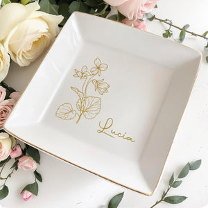 Beautiful Blossoms, A Timeless Touch For Your Loved One - Personalized Custom Jewelry Dish, Square Ceramic Dish - AAA001_SCRD