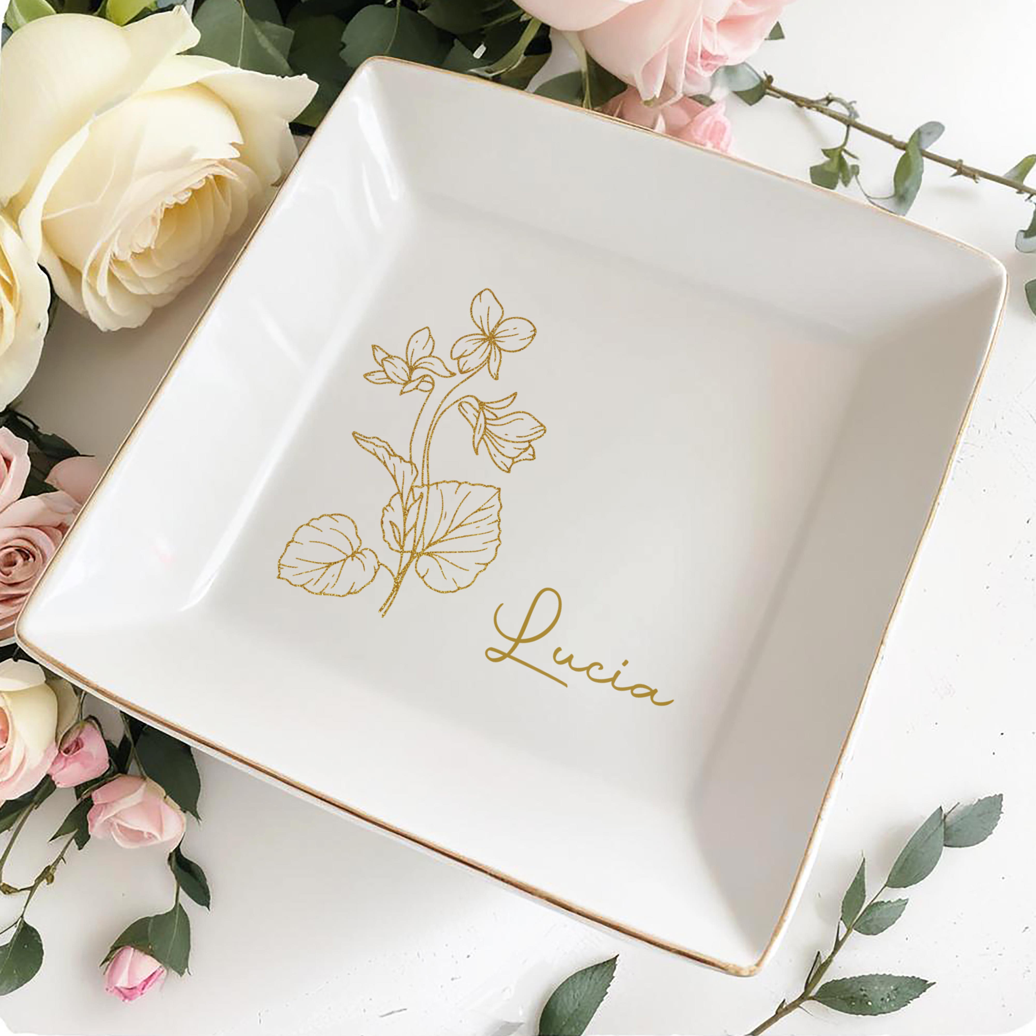 Beautiful Blossoms, A Timeless Touch For Your Loved One - Personalized Custom Jewelry Dish, Square Ceramic Dish - AAA001_SCRD