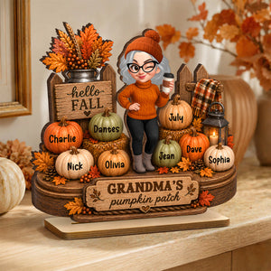Hello Fall Grandma's Pumpkin Patch - Personalized 2-Layered Wooden Plaque - Cozy Fall Decor for Grandma