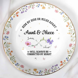 Side By Side Or Miles Apart, Aunt & Niece, Flowers - Personalized Custom Jewelry Dish, Ceramic Dish, Round Shape - AUNT004_RCRF