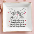 No Matter Where We Go, Linked Hands And Hearts - Personalized Custom Jewelry Dish, Square Ceramic Dish - AUNT007_SCRD