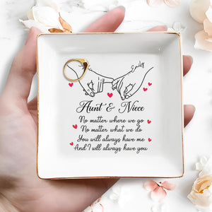 No Matter Where We Go, Linked Hands And Hearts - Personalized Custom Jewelry Dish, Square Ceramic Dish - AUNT007_SCRD