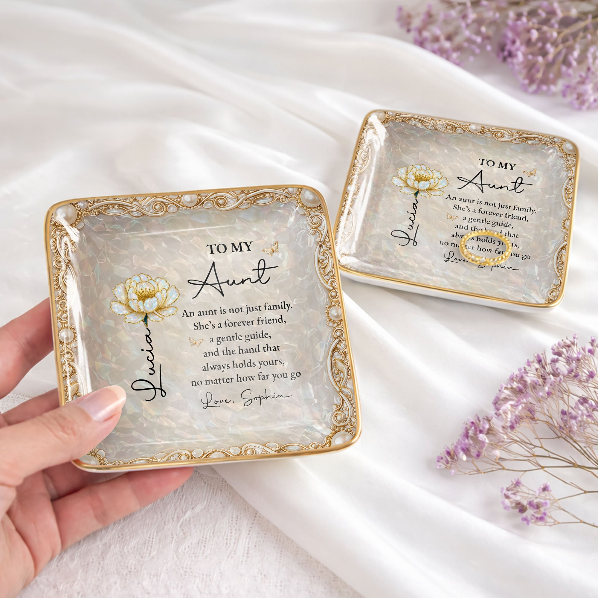 To My Aunt An Aunt Is Not Just Family Birth Month Flower - Personalized Custom Jewelry Dish, Ceramic Dish, Square Shape - AUNT013_SCRF