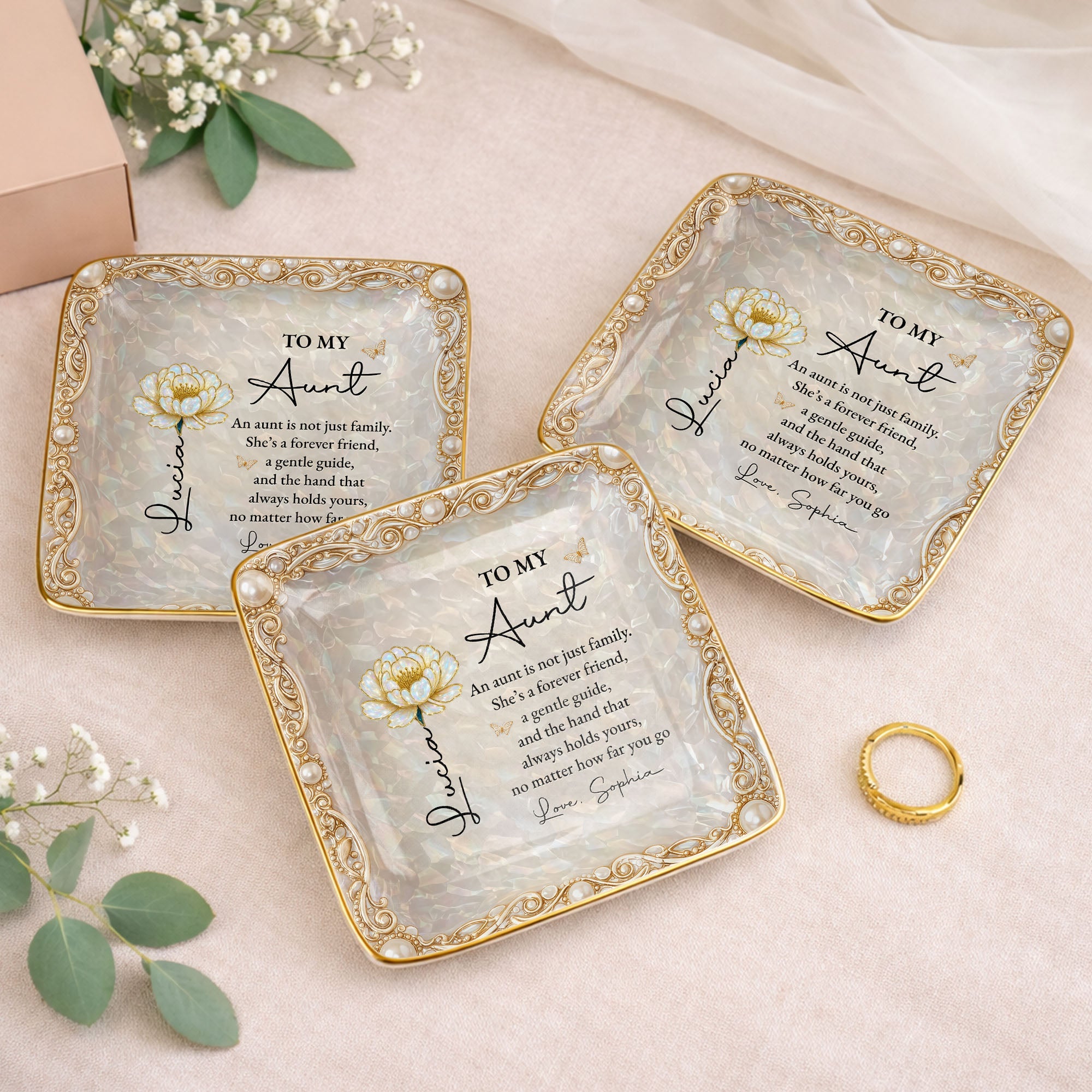 To My Aunt An Aunt Is Not Just Family Birth Month Flower - Personalized Custom Jewelry Dish, Ceramic Dish, Square Shape - AUNT013_SCRF