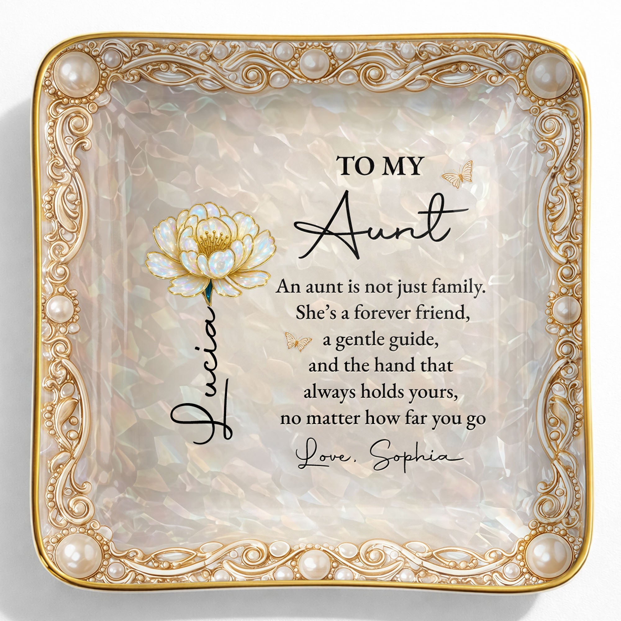 To My Aunt An Aunt Is Not Just Family Birth Month Flower - Personalized Custom Jewelry Dish, Ceramic Dish, Square Shape - AUNT013_SCRF