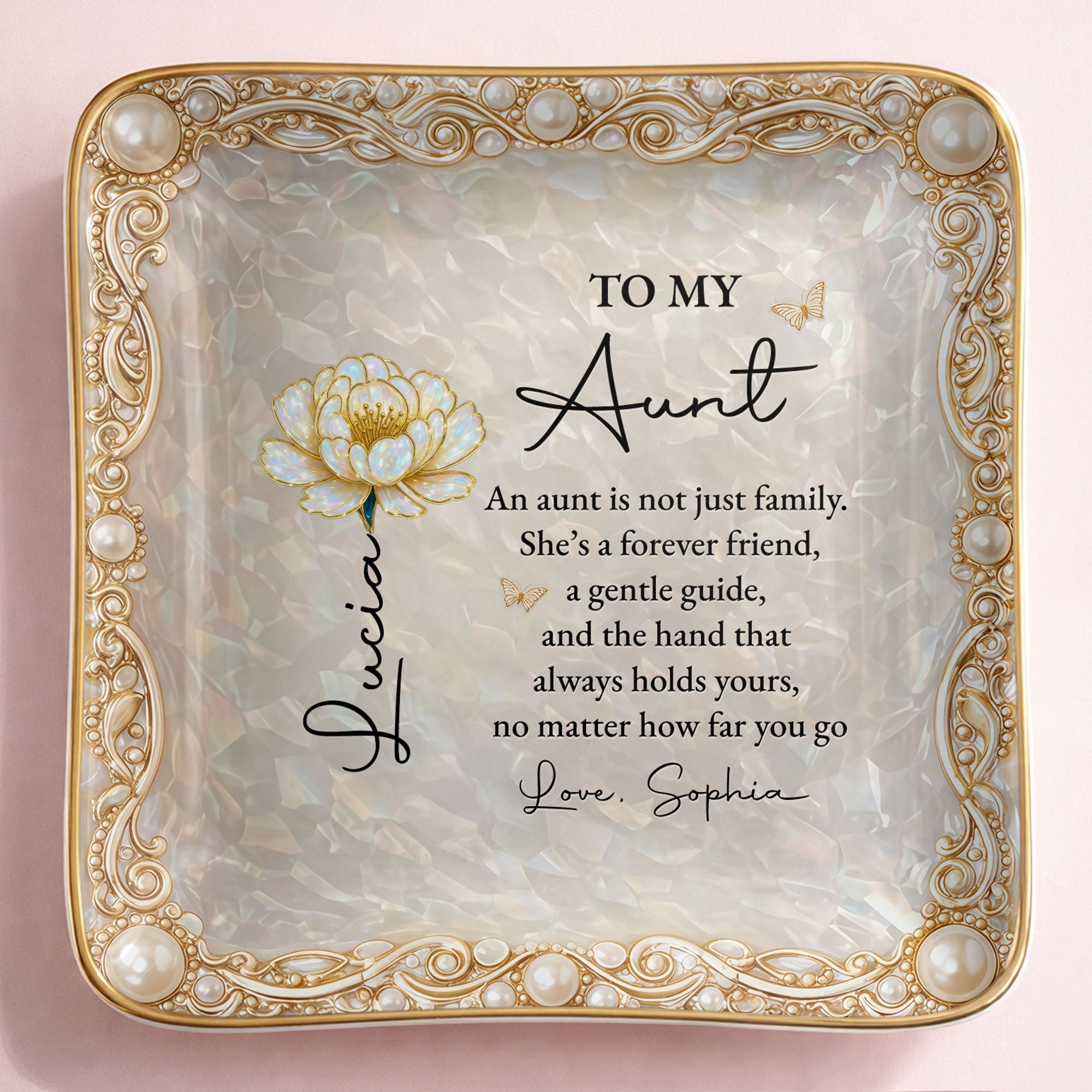 To My Aunt An Aunt Is Not Just Family Birth Month Flower - Personalized Custom Jewelry Dish, Ceramic Dish, Square Shape - AUNT013_SCRF