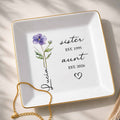 Sister Aunt Birth Month Flower Custom Name Heart - Personalized Custom Jewelry Dish, Square Ceramic Dish - AUNT023_SCRD