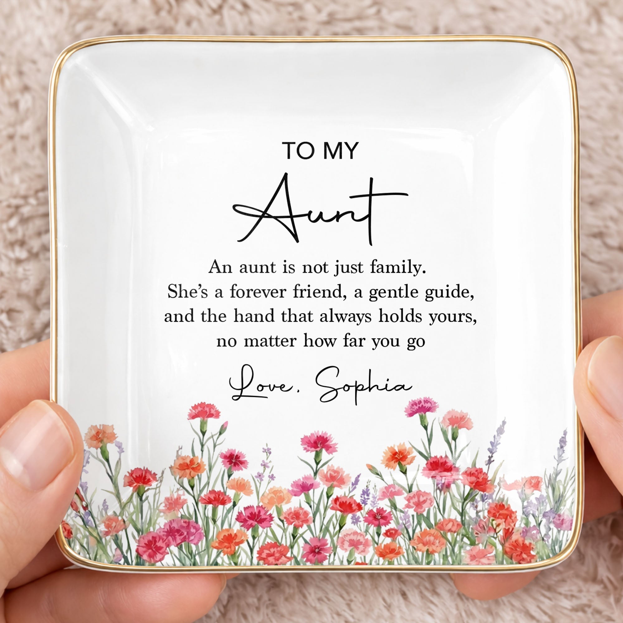 To My Aunt An Aunt Is Not Just Family Birth Month Flowers - Personalized Custom Jewelry Dish, Ceramic Dish, Square Shape - AUNT024_SCRF