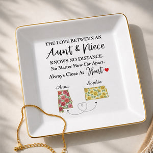 The Love Between An Aunt And Niece Flower State Art - Personalized Custom Jewelry Dish, Square Ceramic Dish - AUNT029_SCRD