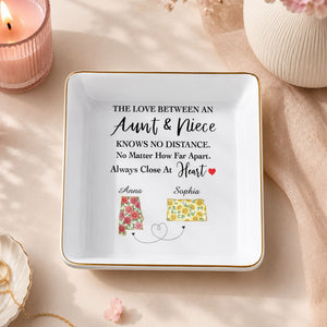The Love Between An Aunt And Niece Flower State Art - Personalized Custom Jewelry Dish, Square Ceramic Dish - AUNT029_SCRD