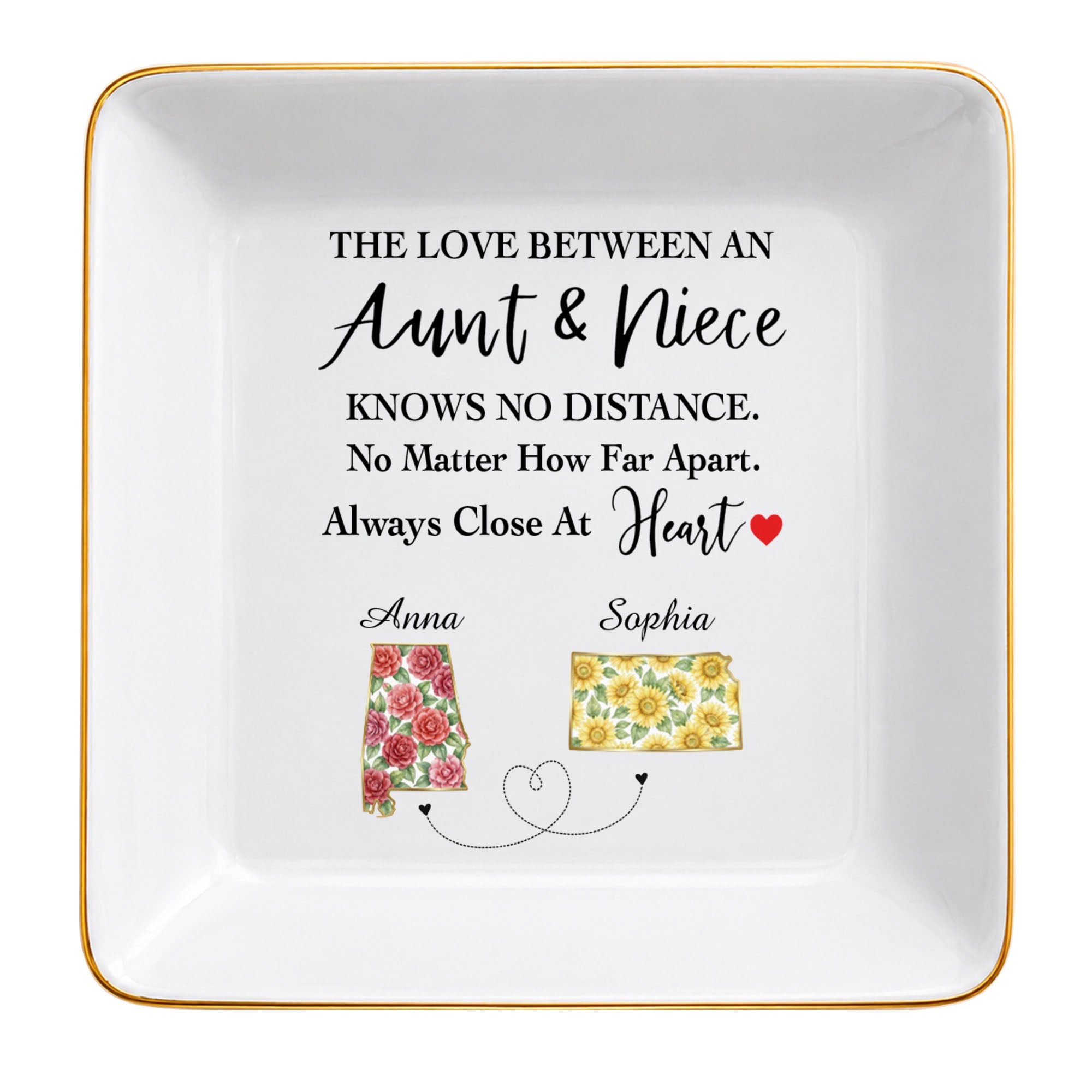 The Love Between An Aunt And Niece Flower State Art - Personalized Custom Jewelry Dish, Square Ceramic Dish - AUNT029_SCRD