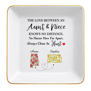 The Love Between An Aunt And Niece Flower State Art - Personalized Custom Jewelry Dish, Square Ceramic Dish - AUNT029_SCRD