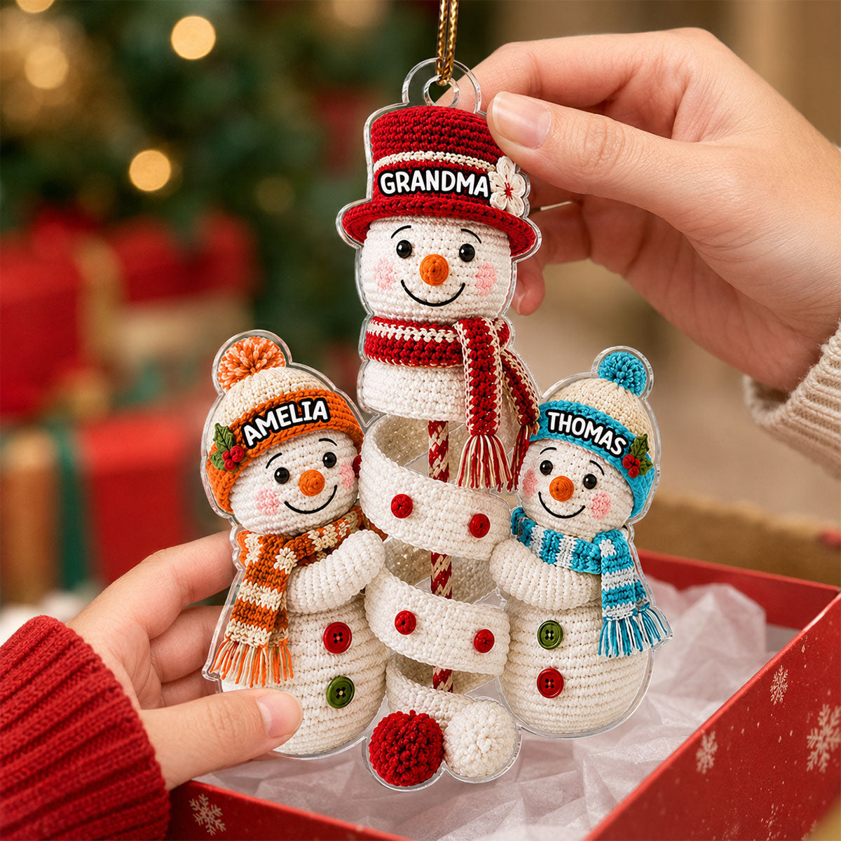 Cute Snowman Grandma & Grandkids Personalized Acrylic Ornament 7