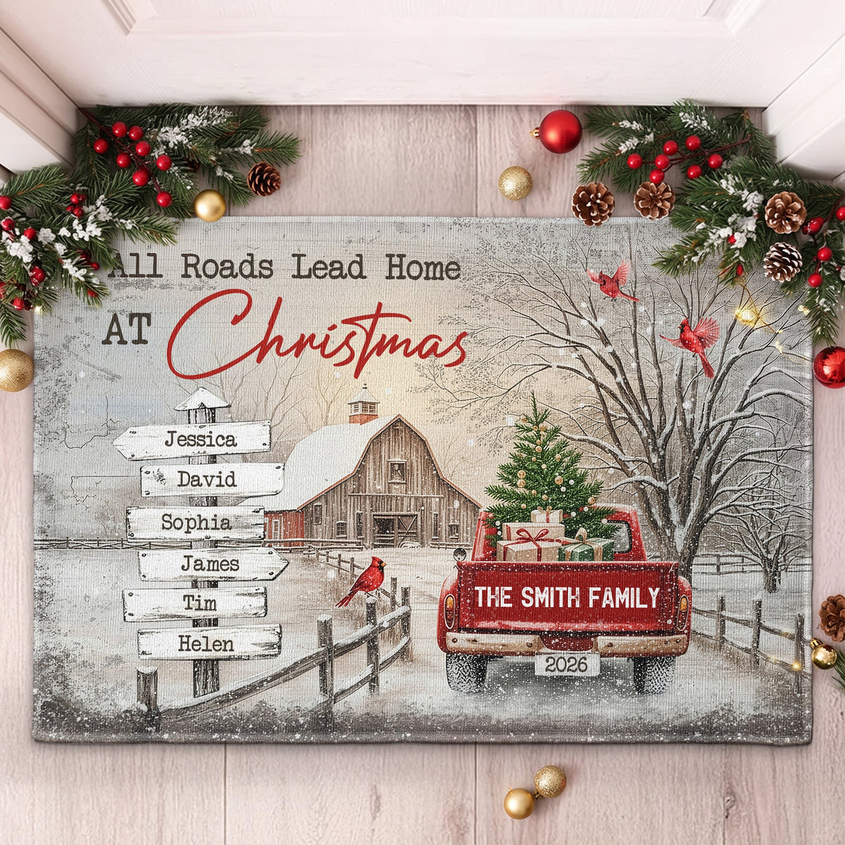 All Roads Lead Home At Christmas Custom Family Name - Personalized Doormat