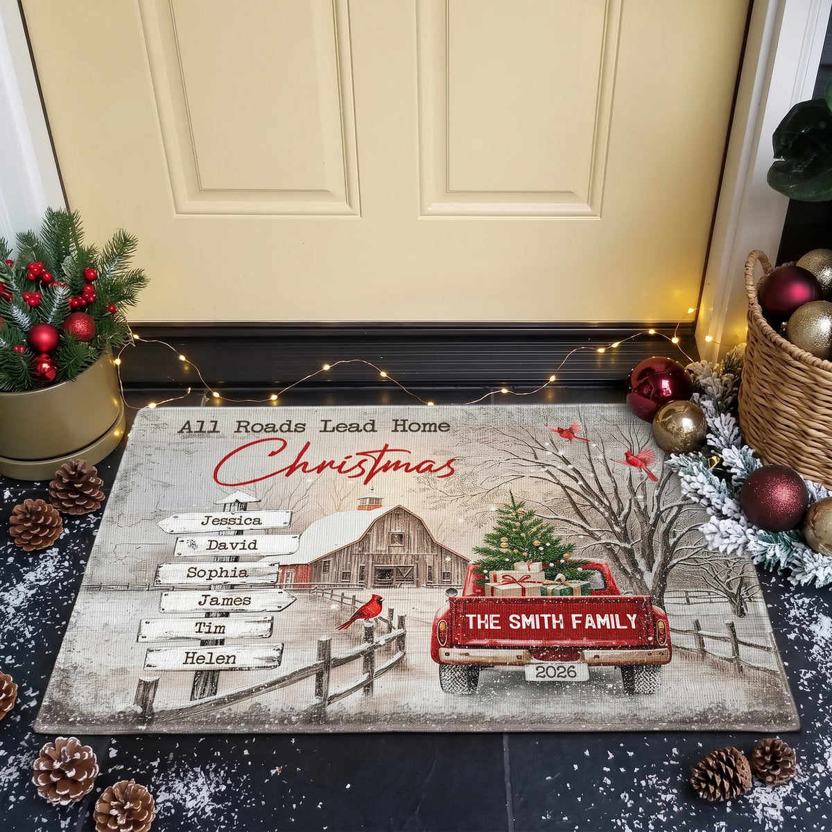 All Roads Lead Home At Christmas Custom Family Name - Personalized Doormat