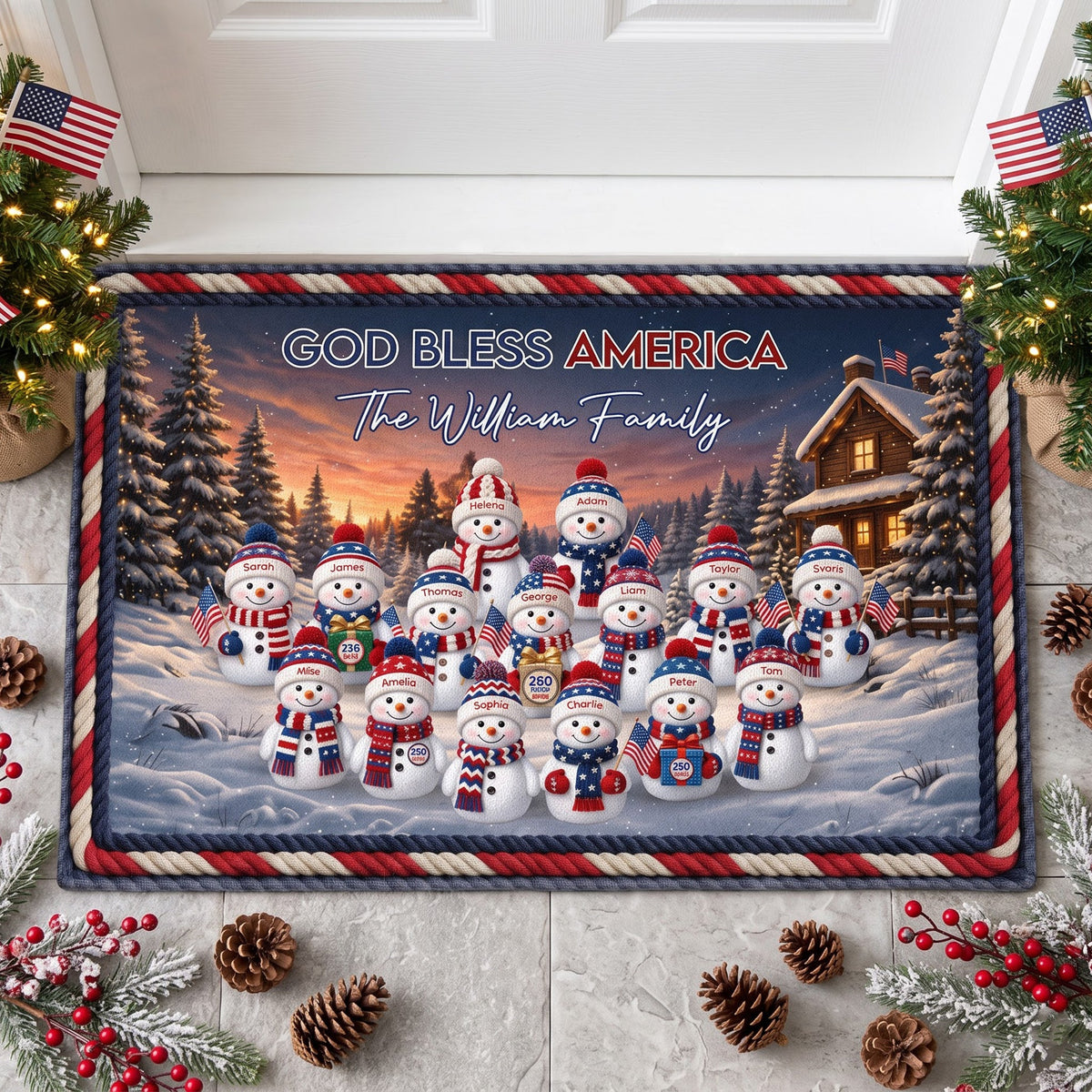 God Bless America personalized family doormat