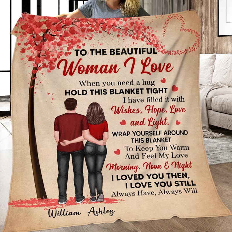 Couple Back View Standing Under Tree - Personalized Fleece Blanket