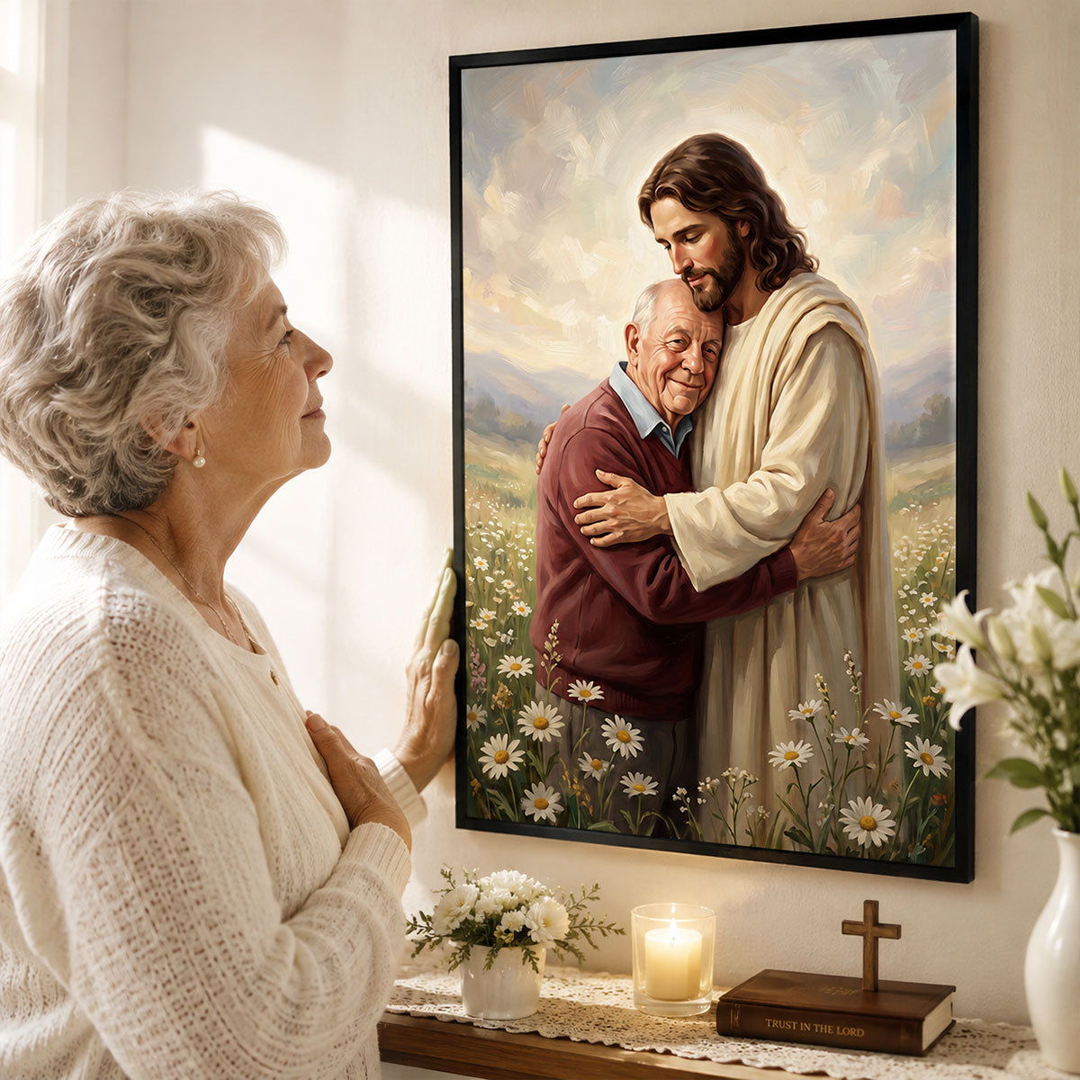 Safe In His Arms personalized poster on the wall