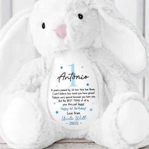 Happy 1st Birthday Your Life's Just Begun With Stars - Personalized Stuffed Bunny - BDAY006_BUN
