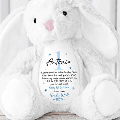 Happy 1st Birthday Your Life's Just Begun With Stars - Personalized Stuffed Bunny - BDAY006_BUN
