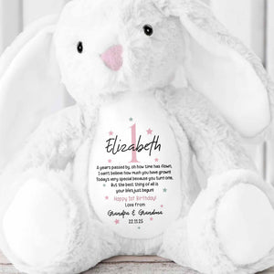 A Year's Passed By, Oh How Time Has Flown, Happy 1st Birthday, Personalized Stuffed Bunny With Stars - Personalized Stuffed Bunny - BDAY007_BUN