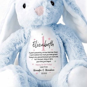 A Year's Passed By, Oh How Time Has Flown, Happy 1st Birthday, Personalized Stuffed Bunny With Stars - Personalized Stuffed Bunny - BDAY007_BUN
