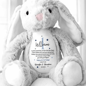 A Year's Passed By, Oh How Time Has Flown, Happy 1st Birthday, Personalized Stuffed Bunny With Stars - Personalized Stuffed Bunny - BDAY007_BUN