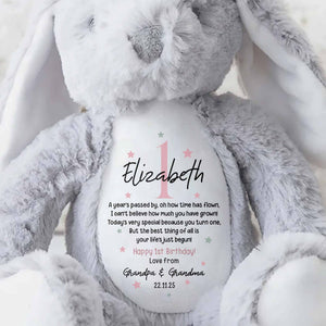 A Year's Passed By, Oh How Time Has Flown, Happy 1st Birthday, Personalized Stuffed Bunny With Stars - Personalized Stuffed Bunny - BDAY007_BUN