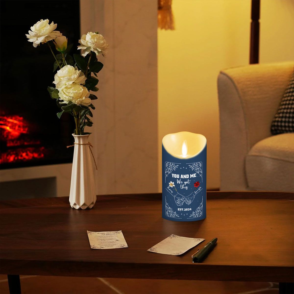 Birth Flower Hands In Hands personalized LED candle