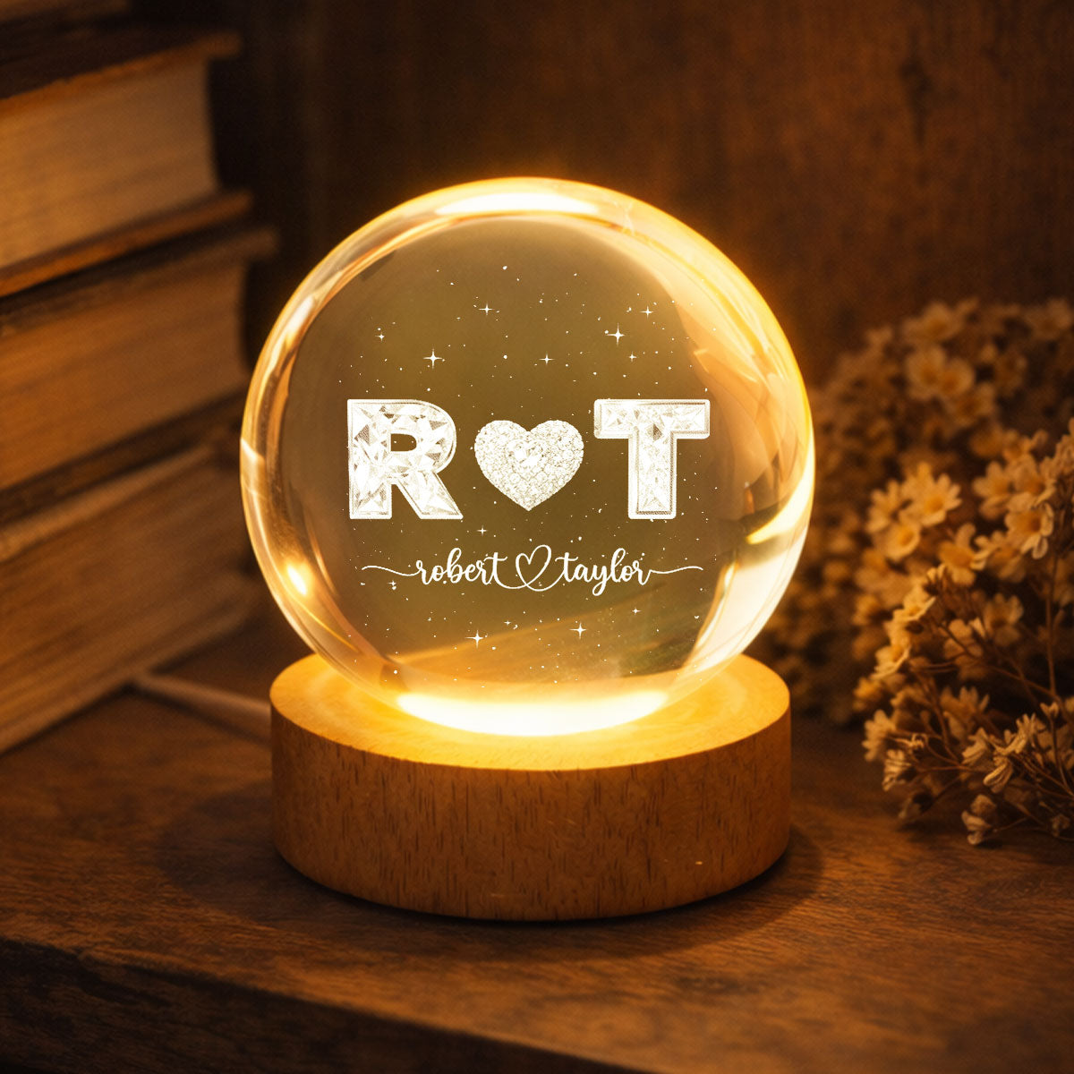 Eternal Love Couple Initial Names - Personalized Crystal Ball LED Night Light
