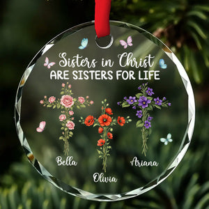 Sisters In Christ personalized glass ornament