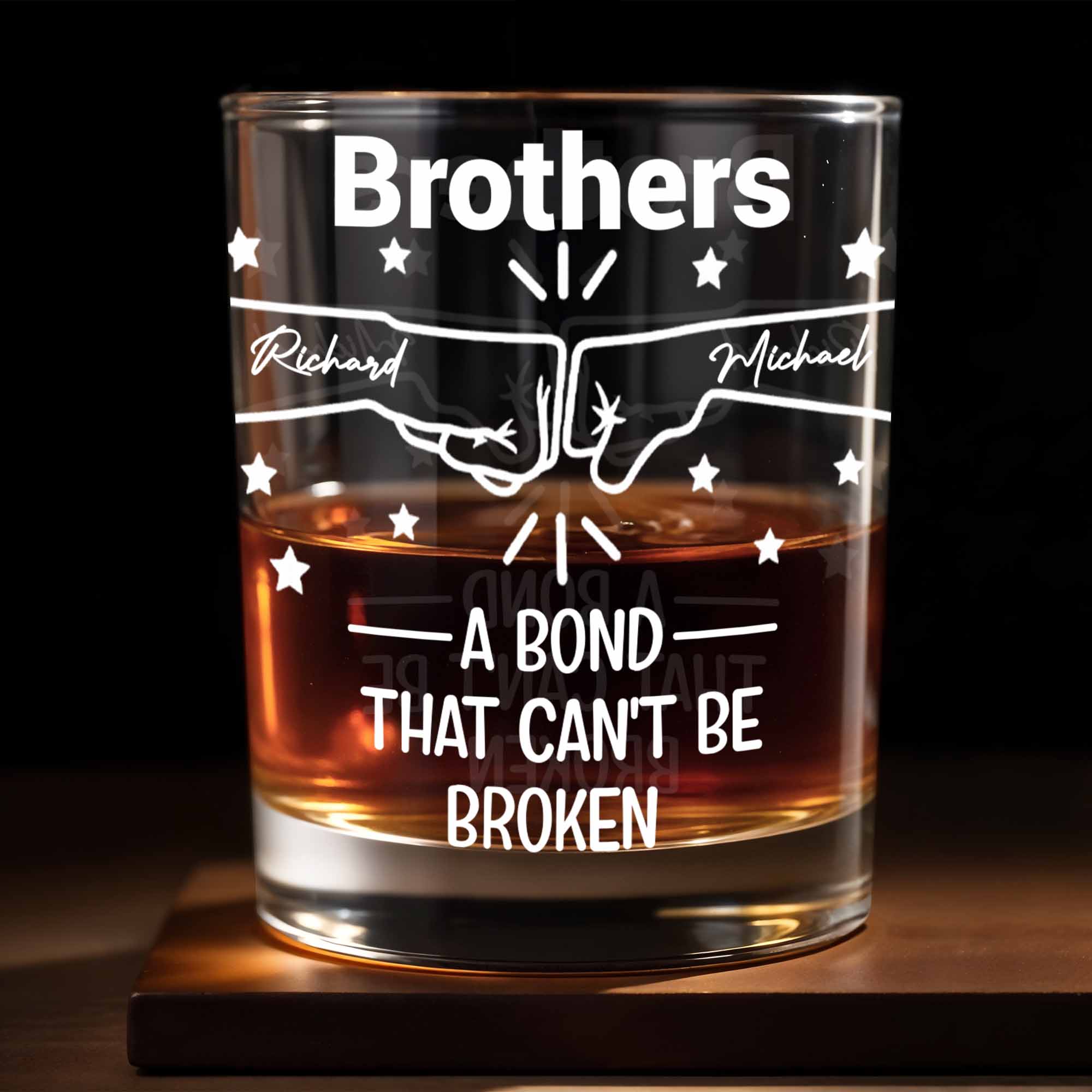 A Bond That Can't Be Broken, Stars And Handshake Design - Personalized Custom Whiskey Glass - BRT002_RWG