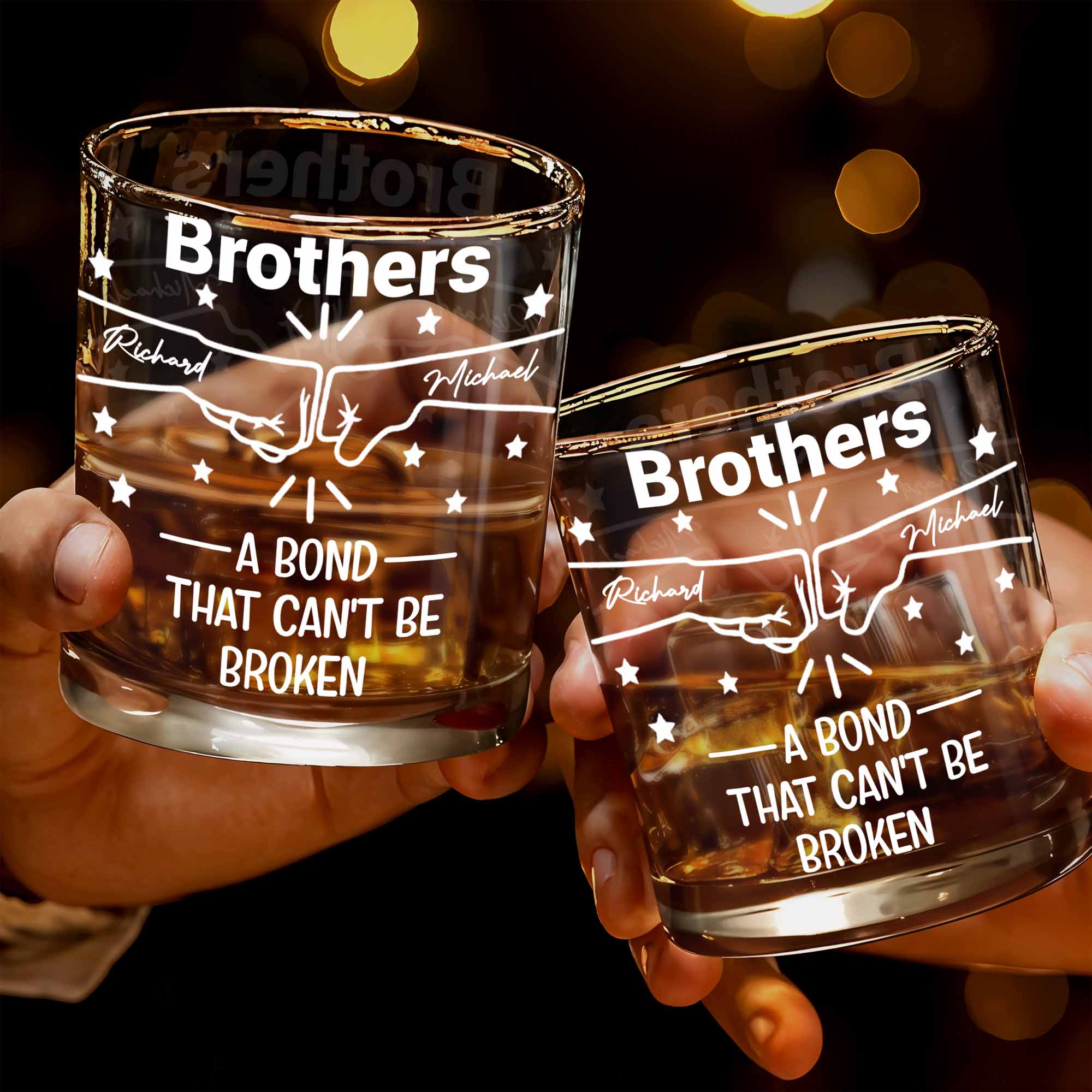 A Bond That Can't Be Broken, Stars And Handshake Design - Personalized Custom Whiskey Glass - BRT002_RWG