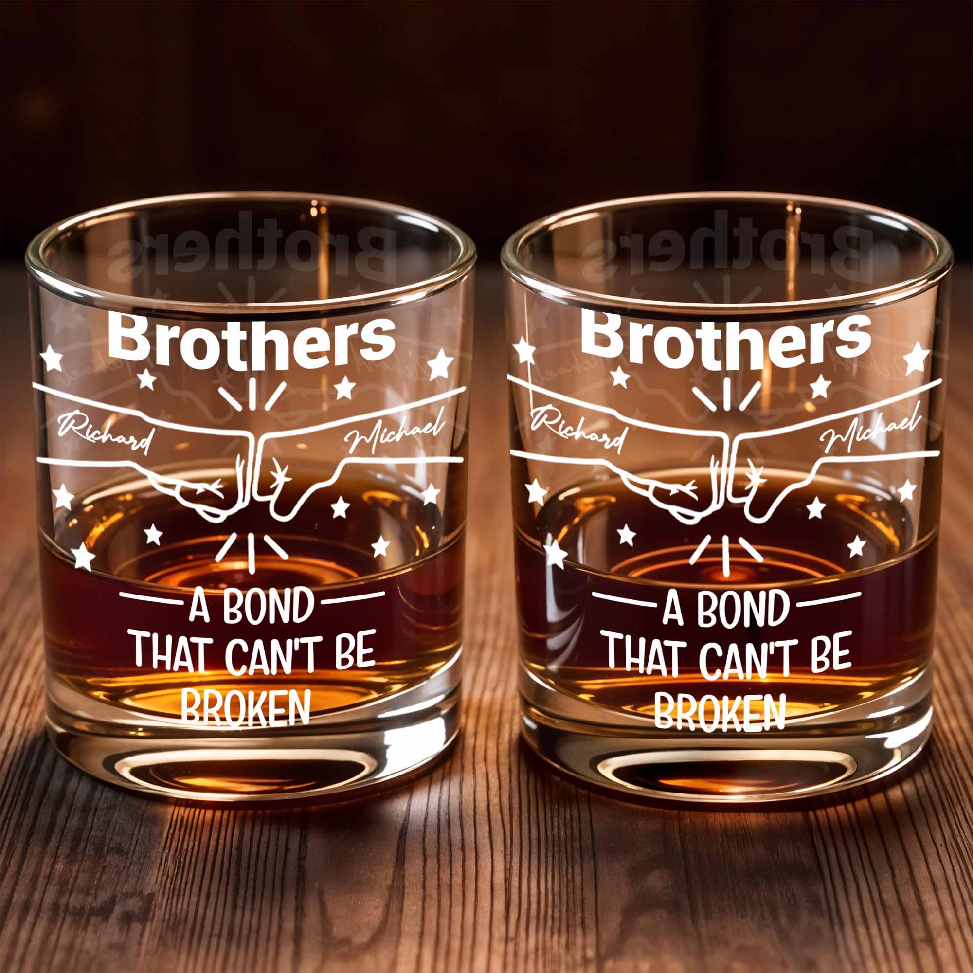 A Bond That Can't Be Broken, Stars And Handshake Design - Personalized Custom Whiskey Glass - BRT002_RWG